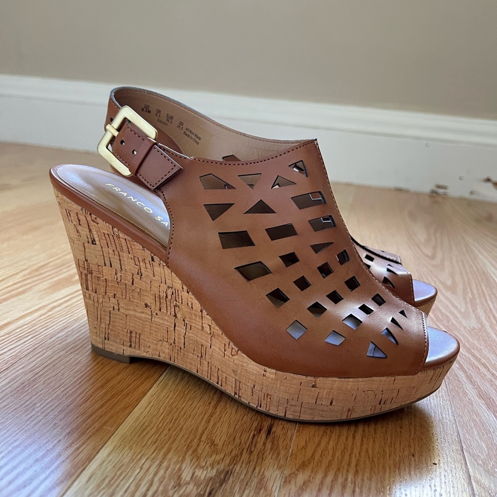 Franco Sarto Sassy Brown Cork Wedge Sandals